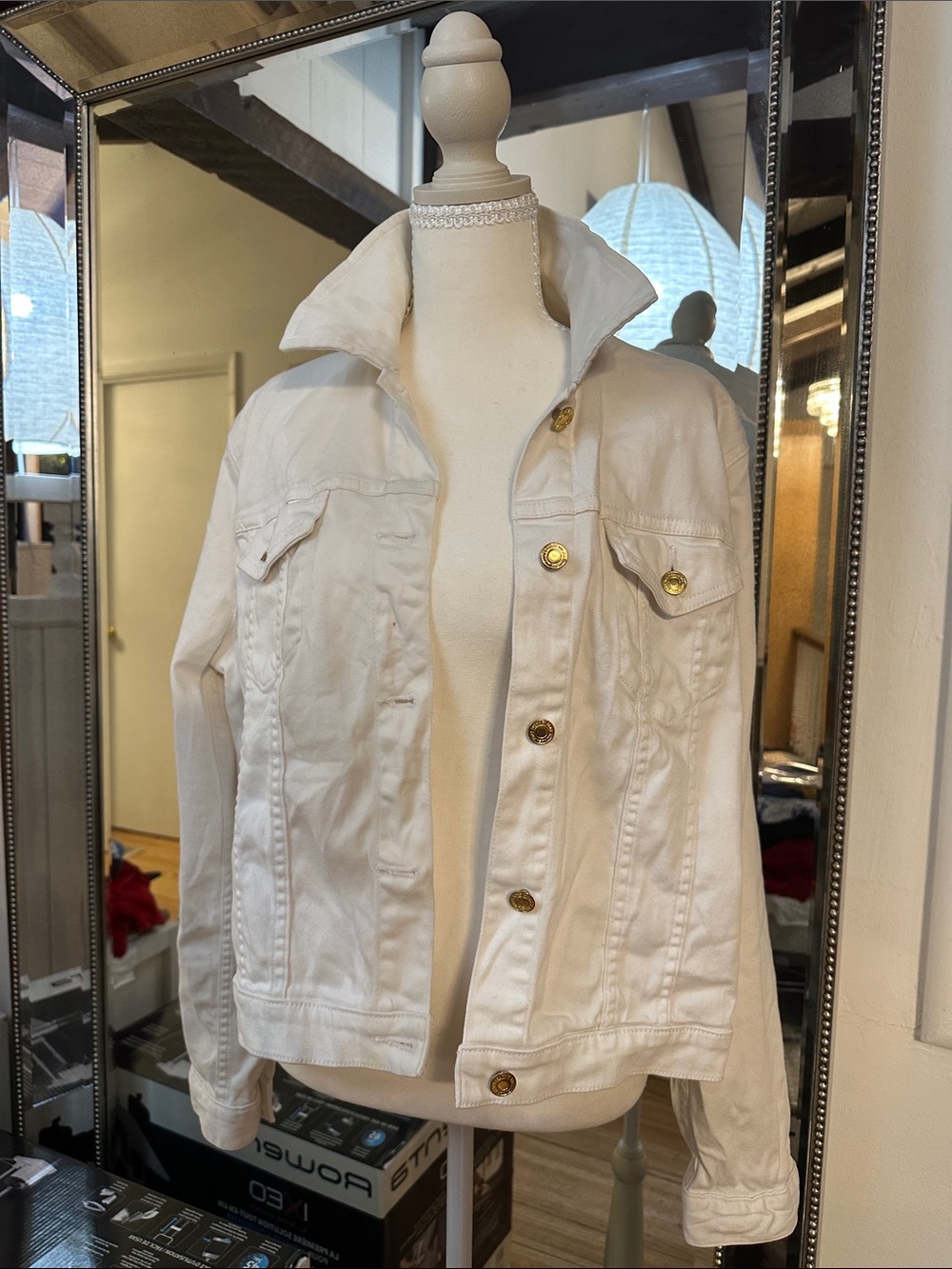 Michael Kors White Denim Jacket with Gold Buttons